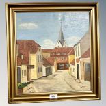 Benthim : A continental street with tiled roofs, oil on canvas,