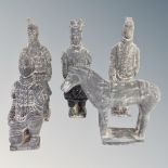 Four ceramic figures of Chinese terracotta warriors and a Tang Horse (5)