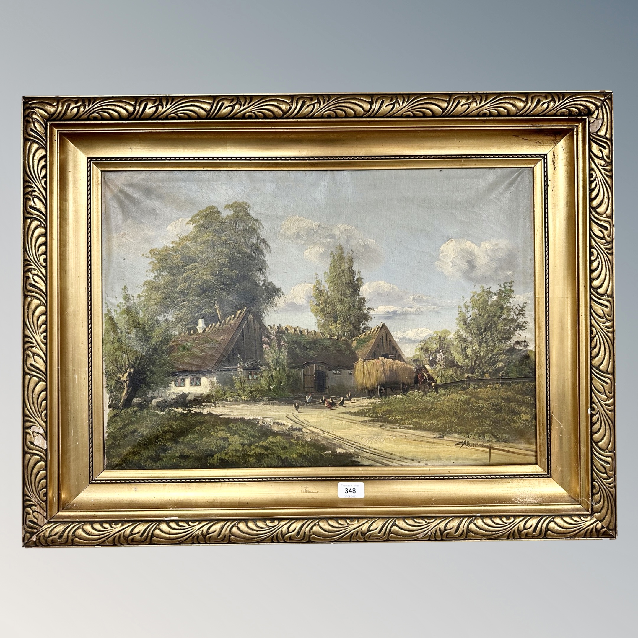 Continental School : Farmstead, oil on canvas, 64 cm x 44 cm, framed.