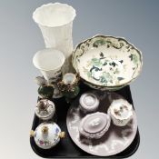 A tray containing assorted ceramics to include Masons, Wedgwood pink Jasperware, Limoges etc.