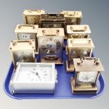 Ten various carriage clocks