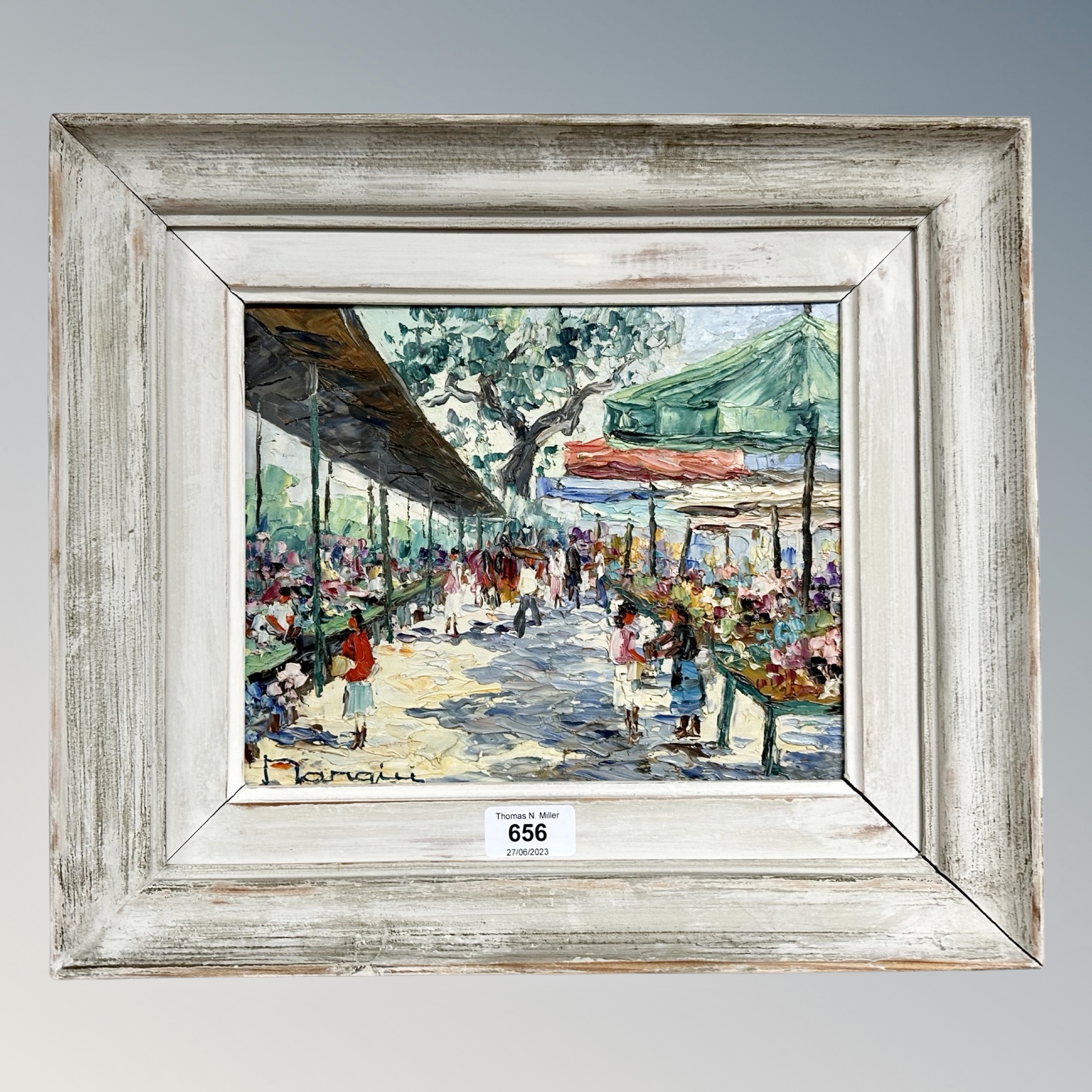 Continental School : A market, oil on board,