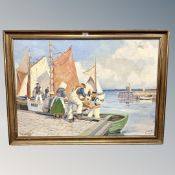 Continental School : Fishermen unloading the catch, oil on canvas,