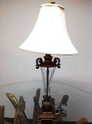 A contemporary cut glass table lamp with shade together with an Schallen single pie maker,