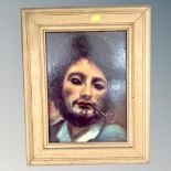 A 20th century oil on board : portrait of a man smoking a pipe, 33cm by 24cm,
