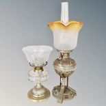 Two 19th century antique oil lamps with shades