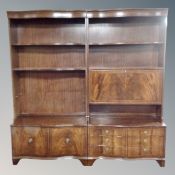 A good quality reproduction twin-section serpentine fronted bureau bookcase