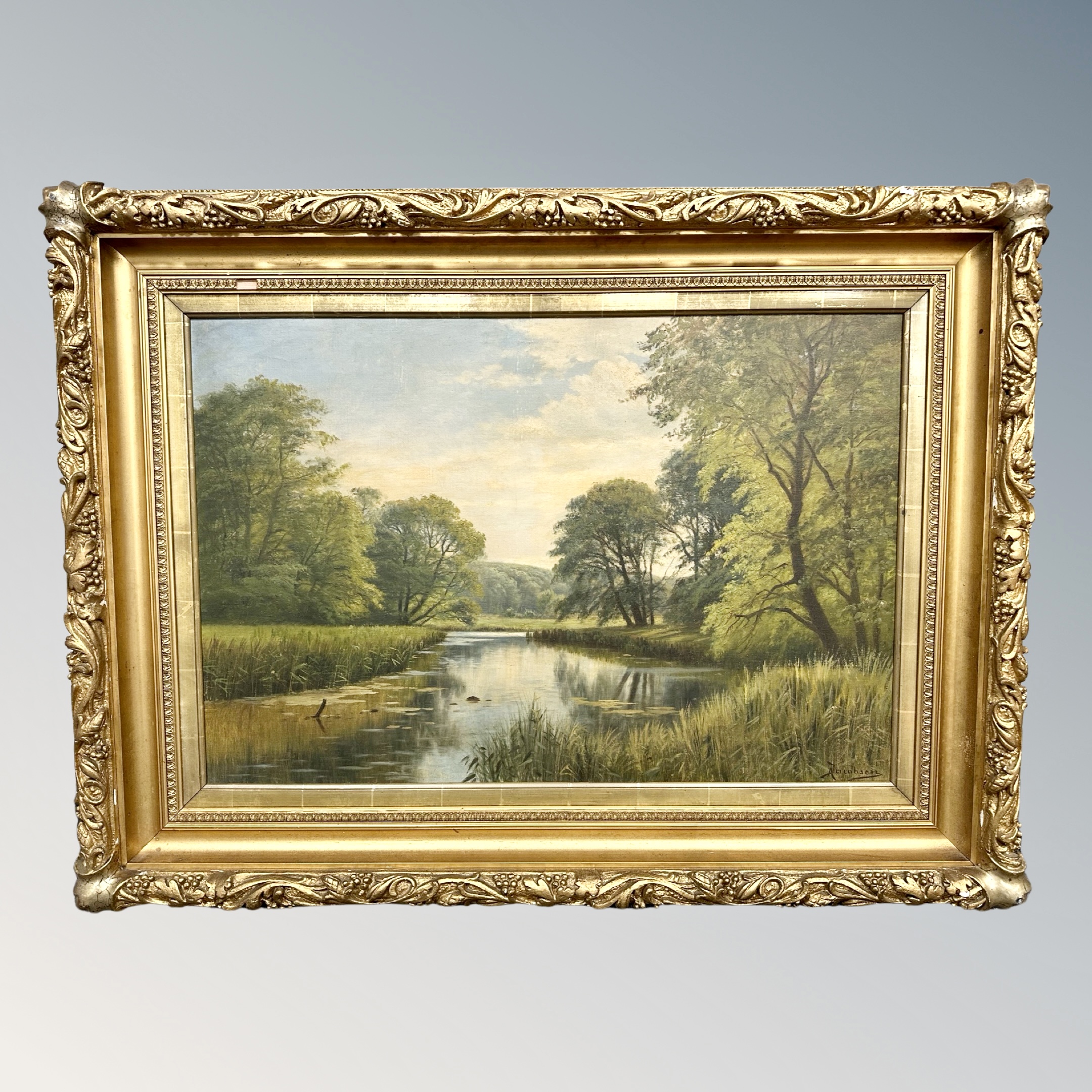 A Jacobsen : A rural stream, oil on canvas, 88 cm x 58 cm, framed.