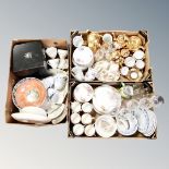 Three boxes containing miscellaneous ceramics and glassware to include English and continental tea