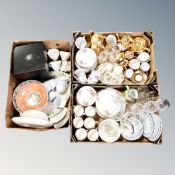 Three boxes containing miscellaneous ceramics and glassware to include English and continental tea