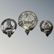 Three antique silver clan badges marked Fac et Spera ('Do and Hope')