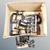 A box of assorted G-clamps,