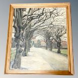 C Skousgaard : Tree lined street, oil o