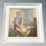 Danish School : Child washing, oil on ca