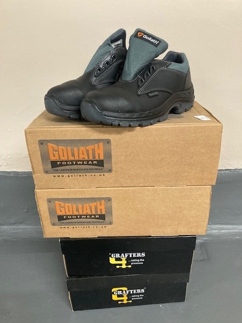 Two pairs of Goliath safety shoes, both