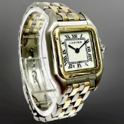 Cartier Panther 18ct gold and stainless steel quartz wristwatch, white dial with Roman numerals,