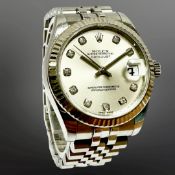 Rolex Datejust mid-size stainless steel diamond-set automatic calendar wristwatch, Ref.
