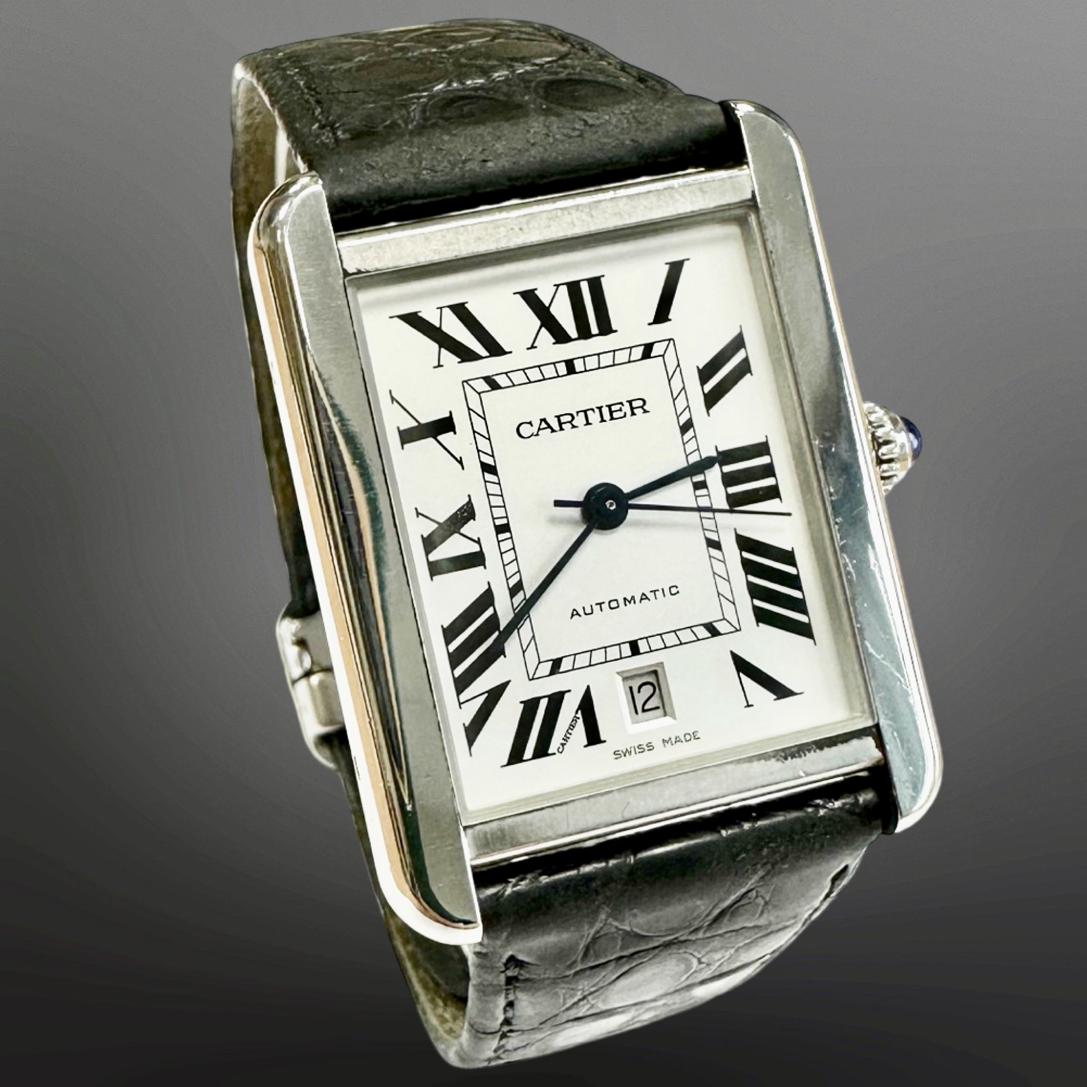Cartier Tank Solo XL automatic stainless steel calendar wristwatch,