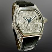 Cartier Roadster stainless steel diamond-set automatic calendar wristwatch,