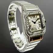 Cartier Santos Galbee stainless steel diamond-set automatic wristwatch,