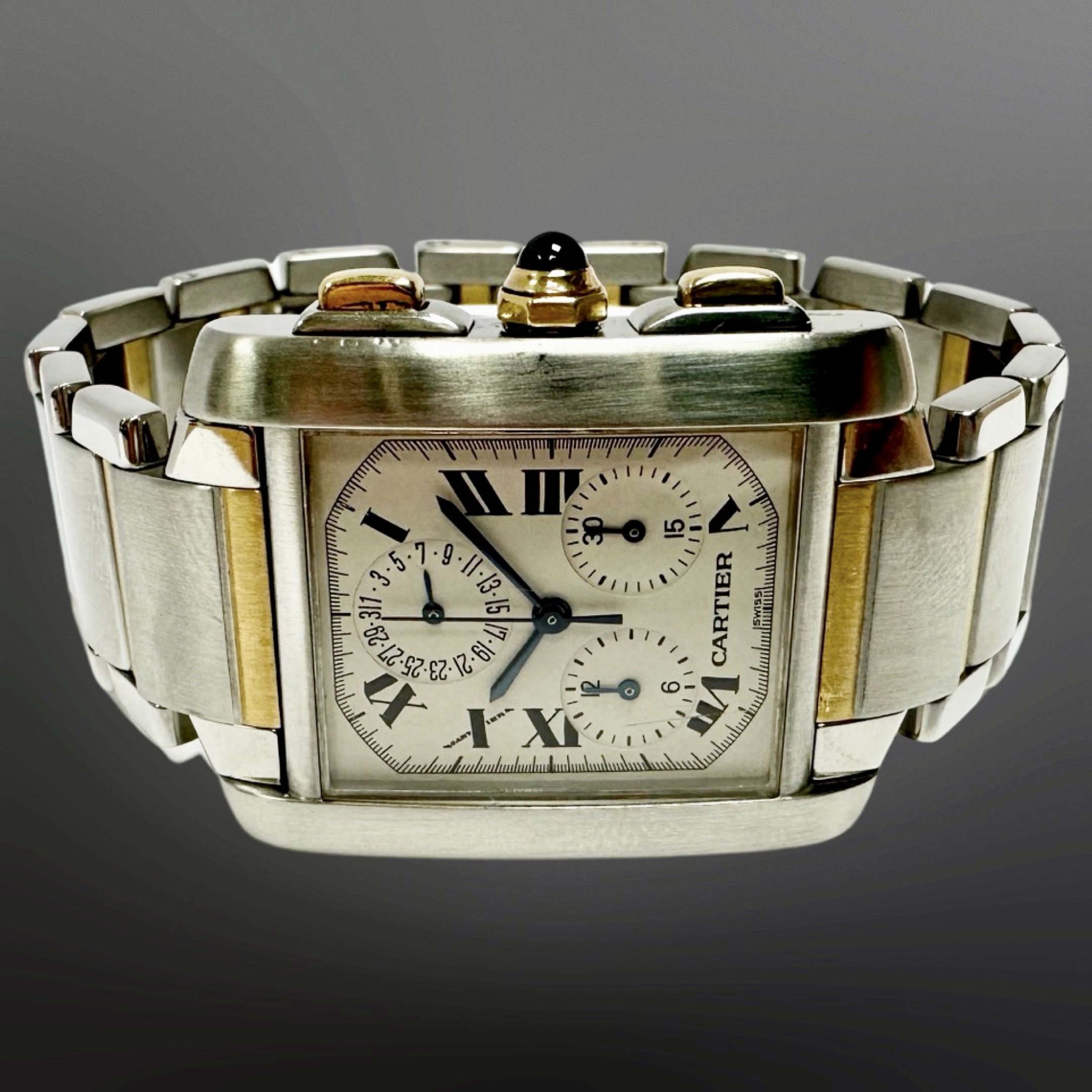 Cartier Tank Francaise 18ct gold and stainless steel quartz chronograph calendar wristwatch, - Image 4 of 6