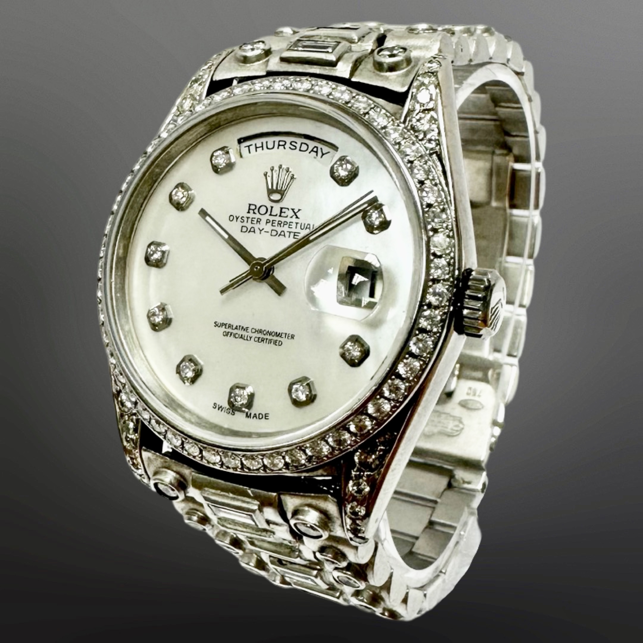 Rolex Rare Gent's 18ct white gold Octopus Oysterquartz Day-Date automatic calendar wristwatch, Ref.