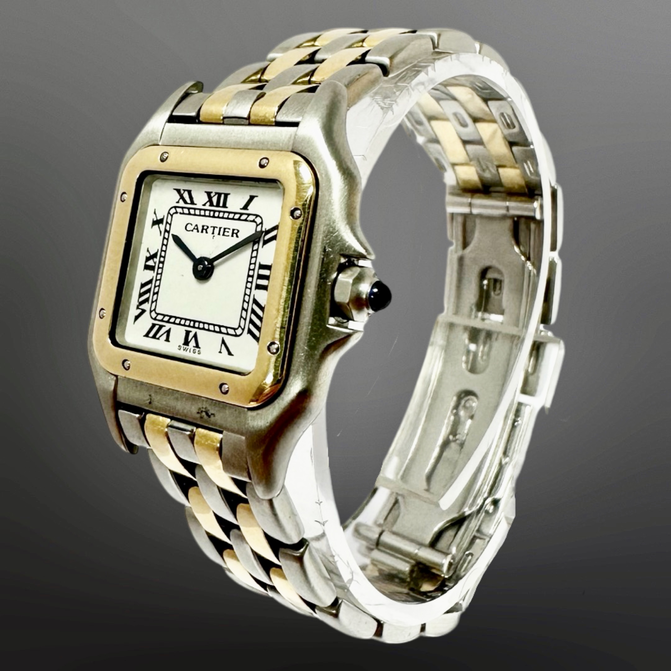 Cartier Panther 18ct gold and stainless steel quartz wristwatch, white dial with Roman numerals, - Image 2 of 5