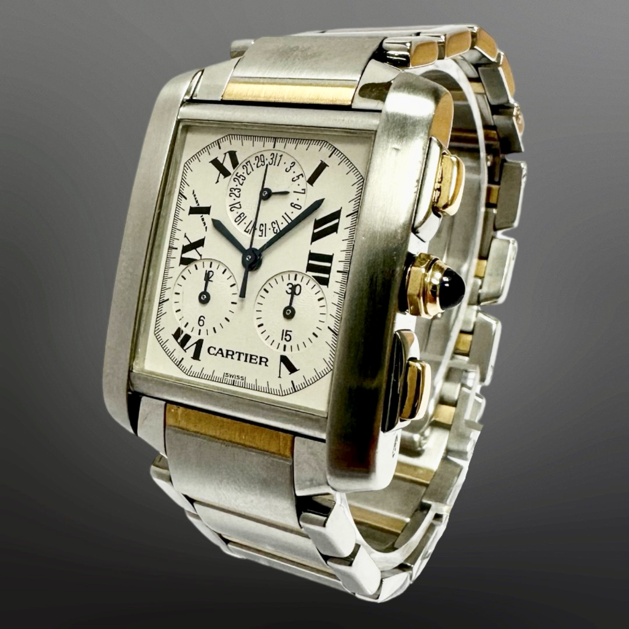 Cartier Tank Francaise 18ct gold and stainless steel quartz chronograph calendar wristwatch, - Image 2 of 6