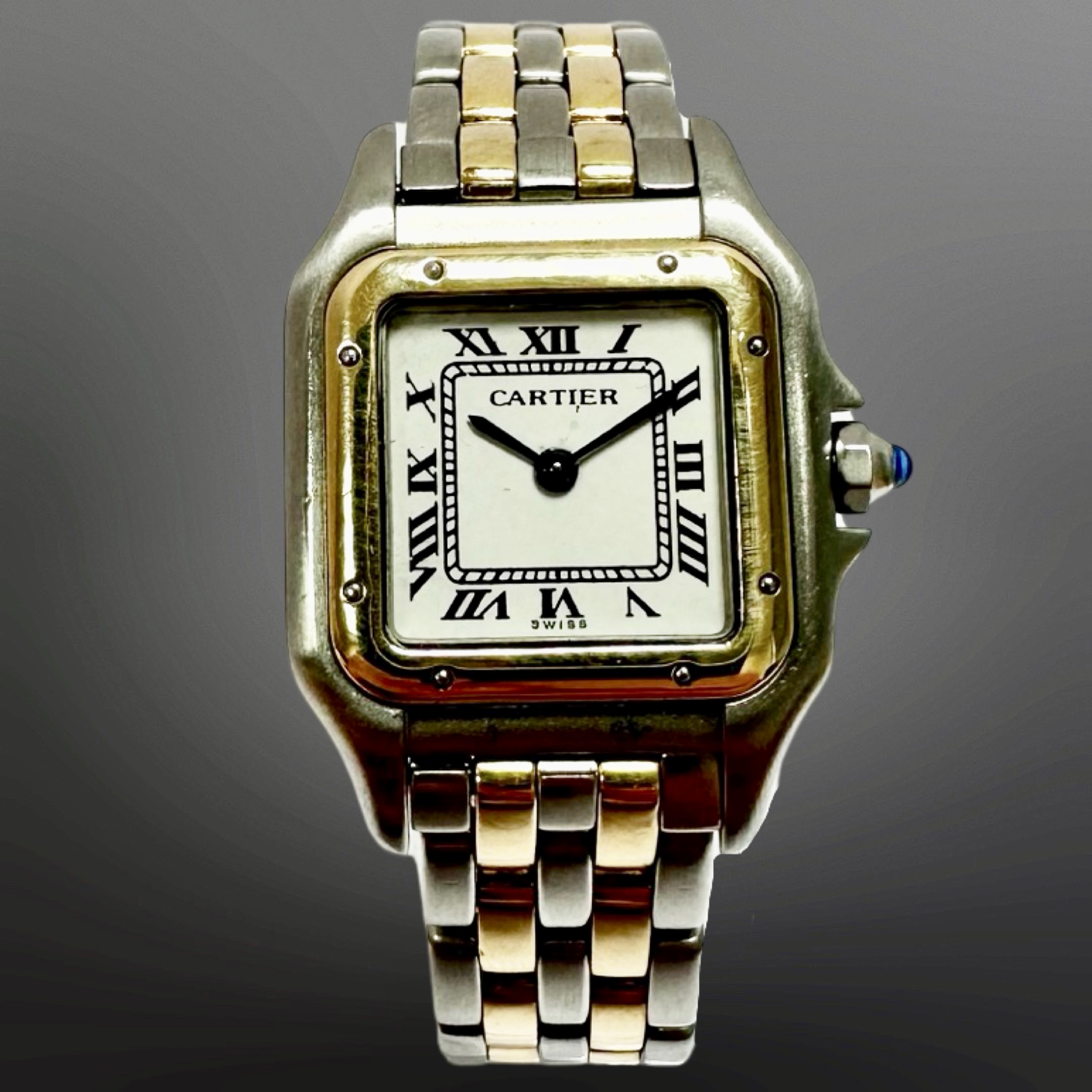 Cartier Panther 18ct gold and stainless steel quartz wristwatch, white dial with Roman numerals, - Image 3 of 5
