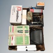 Two boxes containing vintage photographic equipment to include projectors by Eumig and Himex,