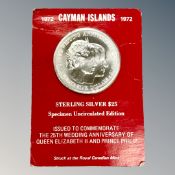 A 1972 Sterling silver $25 Cayman island coin