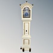 A Danish painted longcase clock with pendulum and weights.