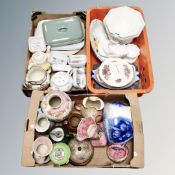 Three boxes containing antique and later ceramics, to include chamber pots, tureens, Maling ware,