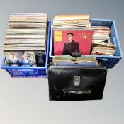 Two crates containing vinyl LPs box sets and 45 singles to include Elvis Presley, Abba,