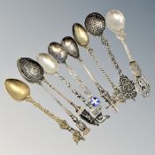 Nine highly ornate silver gilt and enamel spoons, including Napoleon.