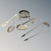 A group of Georgian silver including salt, spoons,