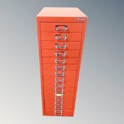 An Esselte fifteen-drawer metal filing chest with plastic compartment trays.