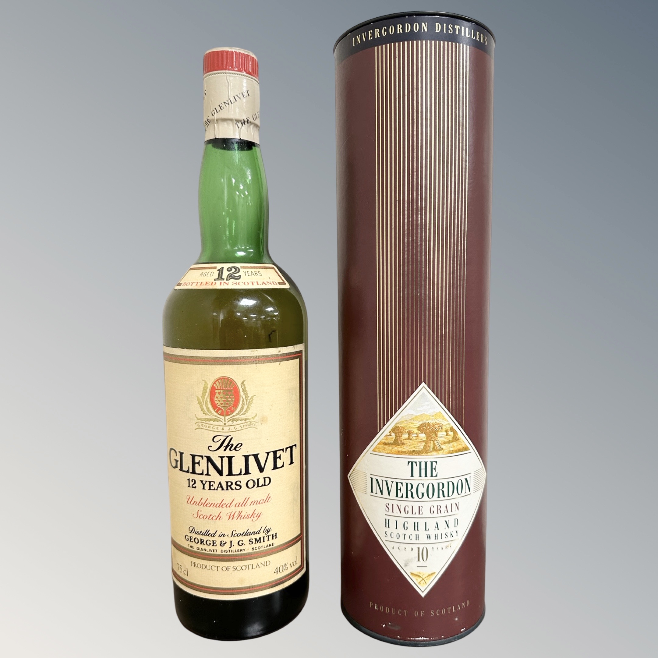 A bottle of Invergordon Single Grain Highland Scotch Whiskey, 40% vol, 70cl, in presentation tube,