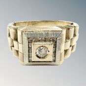 A gent's 14ct gold 'Rolex' style signet ring with segmented links, size Y.