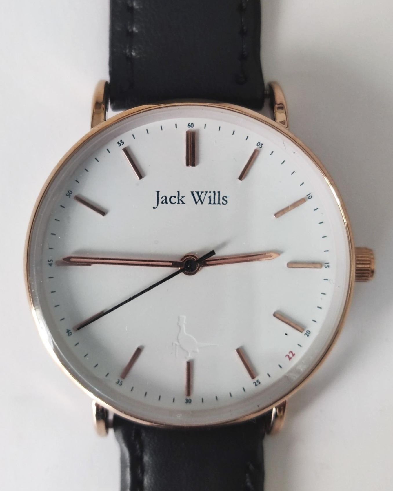 A Jack Wills watch JW018FLWH on black leather watch strap, new with film.