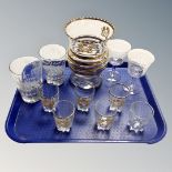 A tray of glassware including pair of beakers from the Scottish National Exhibition 1908,