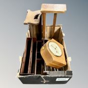 A box containing a Bentima eight day mantel clock together with a correspondence rack and three