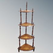 A 19th century inlaid four tier corner whatnot stand.