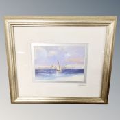 A J Macdonald watercolour of a sail boat off Farne islands in frame and mount.
