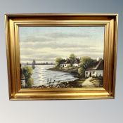 Continental School : Cottages by the shore, oil on canvas,