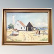 Continental School : A Homestead by the coast, oil on canvas,