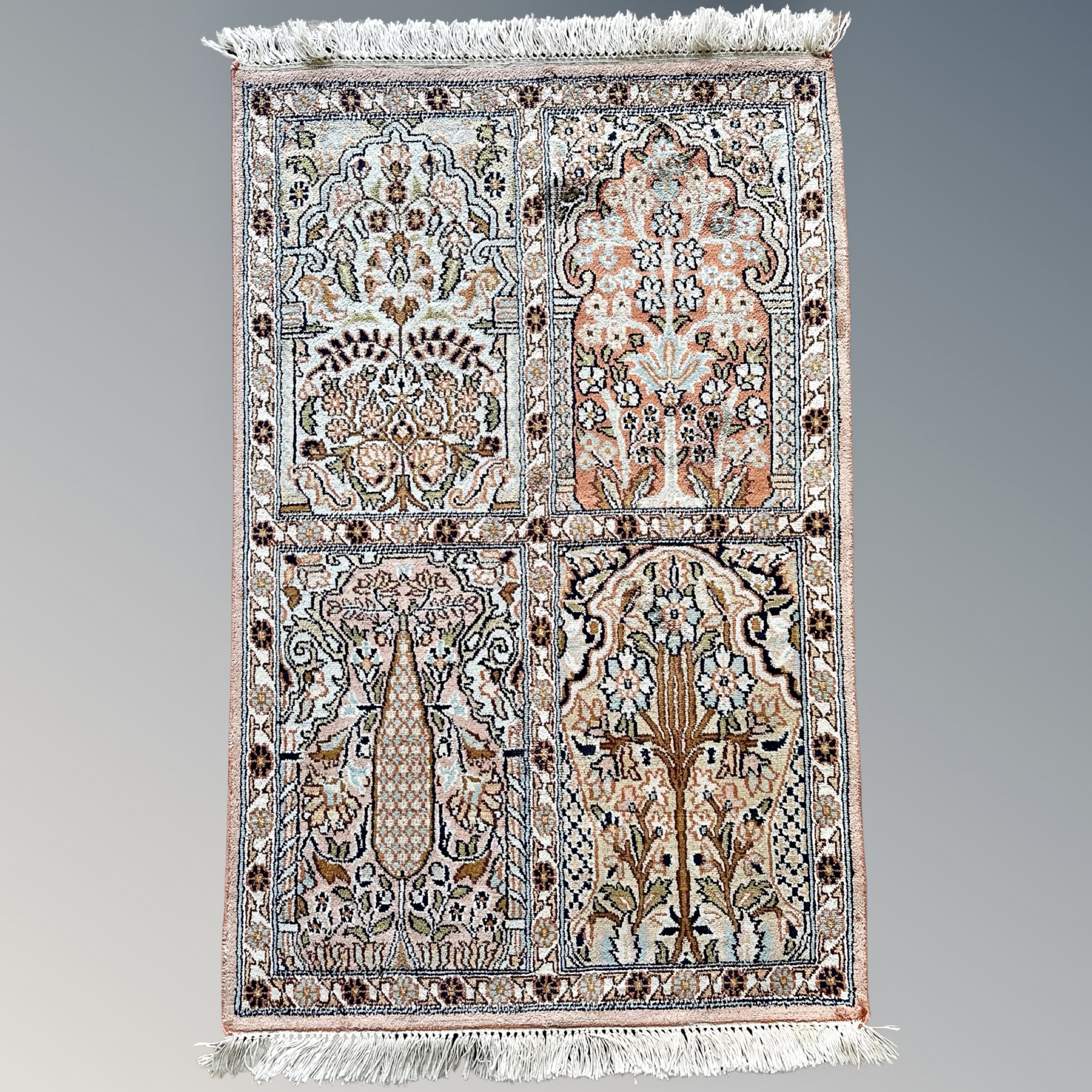 A Ghom silk-piled rug, Central Iran,