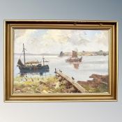 Continental School : Fishing boats, oil on canvas,