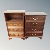 A reproduction four drawer chest with brass drop handles together with a further three drawer chest.