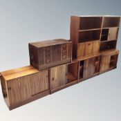 A 20th century Scandinavian seven piece modular secretaire bookcase wall unit fitted cupboards and